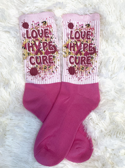 Love Hope Cure Concientización sobre el cáncer de mama Calcetines